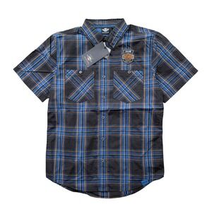 Harley-Davidson Men Medium 115th Anniversary Plaid Shirt Blue Embroidered